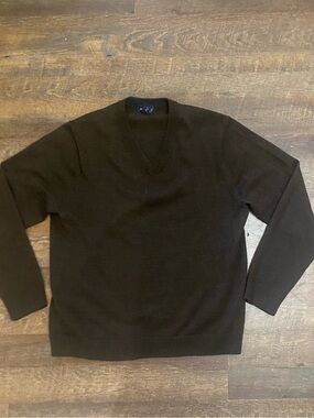 GAP Men's L Brown Merino Wool Knit Crewneck Pullover Sweater Solid Logo